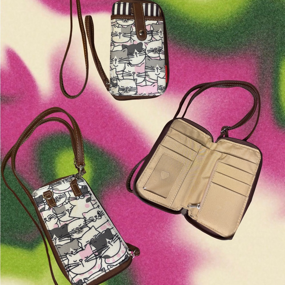 UNIONBAY Cat Print Crossbody Bag - Brown and Pink